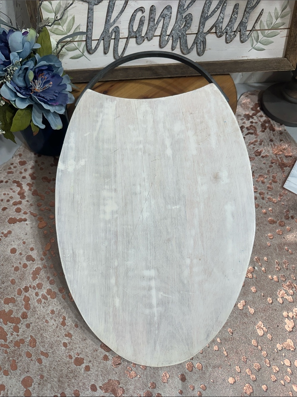 White Oval Wooden Serving Board with Black Handle - Brand